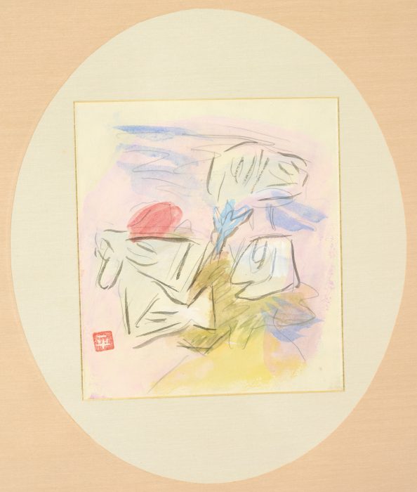 チクタクヒーカ] 松田正平作品 黄薔薇 水彩 色紙 額縁付き