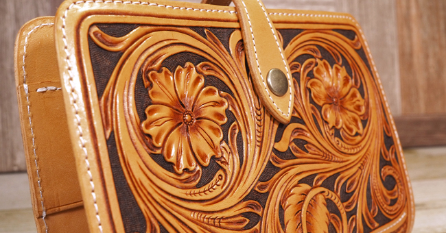 革のシステム手帳：バイブルサイズ：フラワーカービング：：手作り革製品