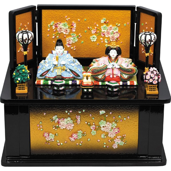 雛人形・内裏雛瑞鳳中木製収納飾り桜(黒)(送料無料,卓上ミニひな人形
