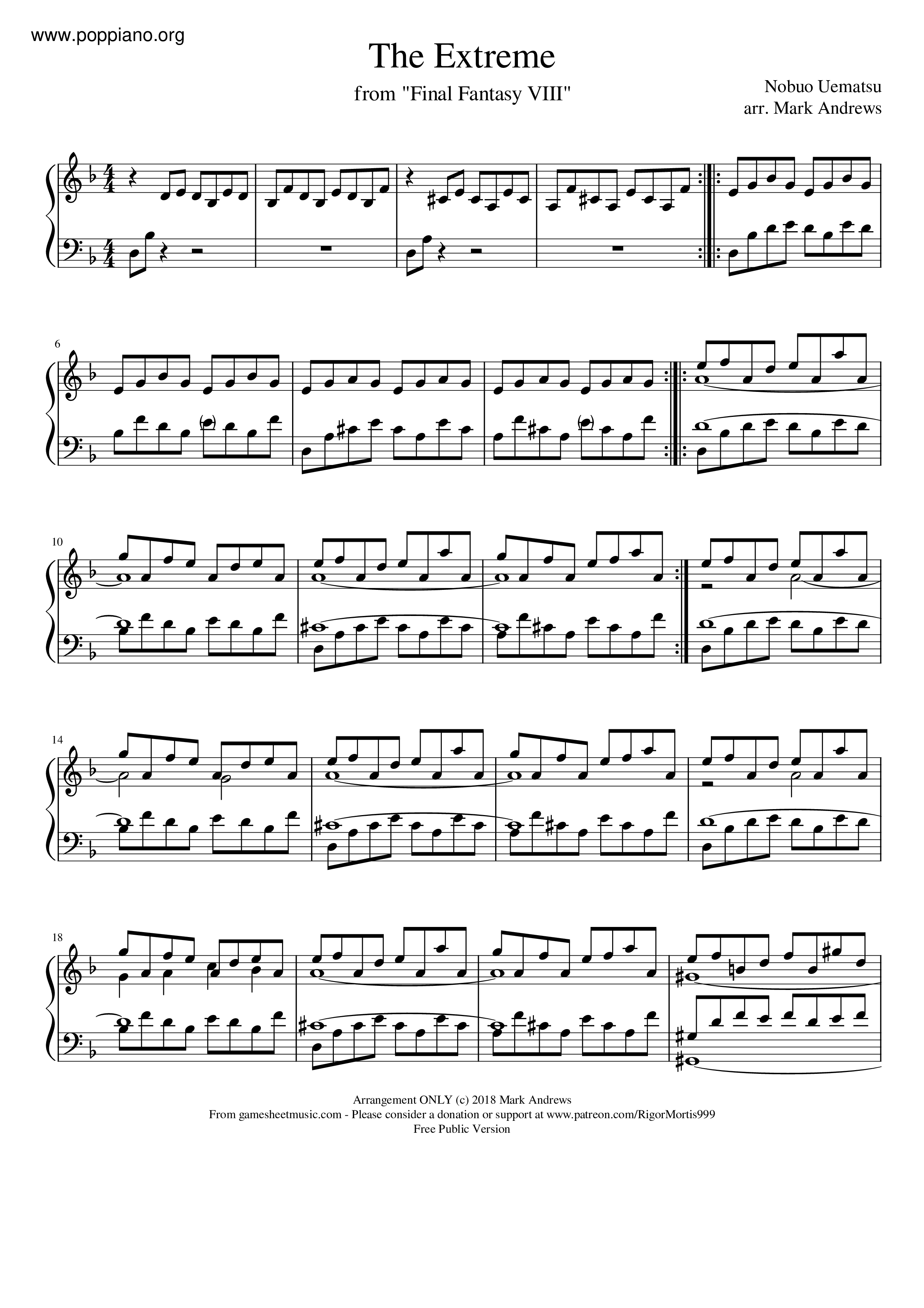 ☆ The Extreme ( 楽譜) - PDF無料ピアノ譜 gakufu | POPPIANO.ORG ☆