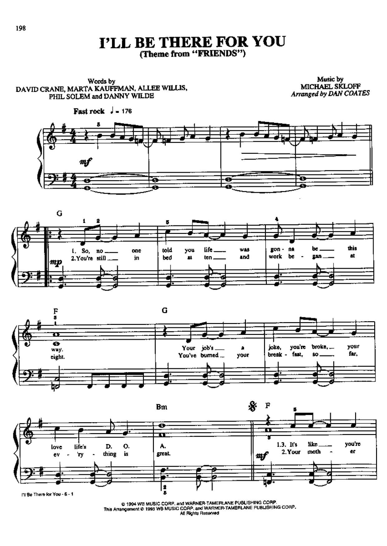 ☆The Rembrandts - アイル・ビー・ゼア・フォー・ユー 악보 ピアノ譜