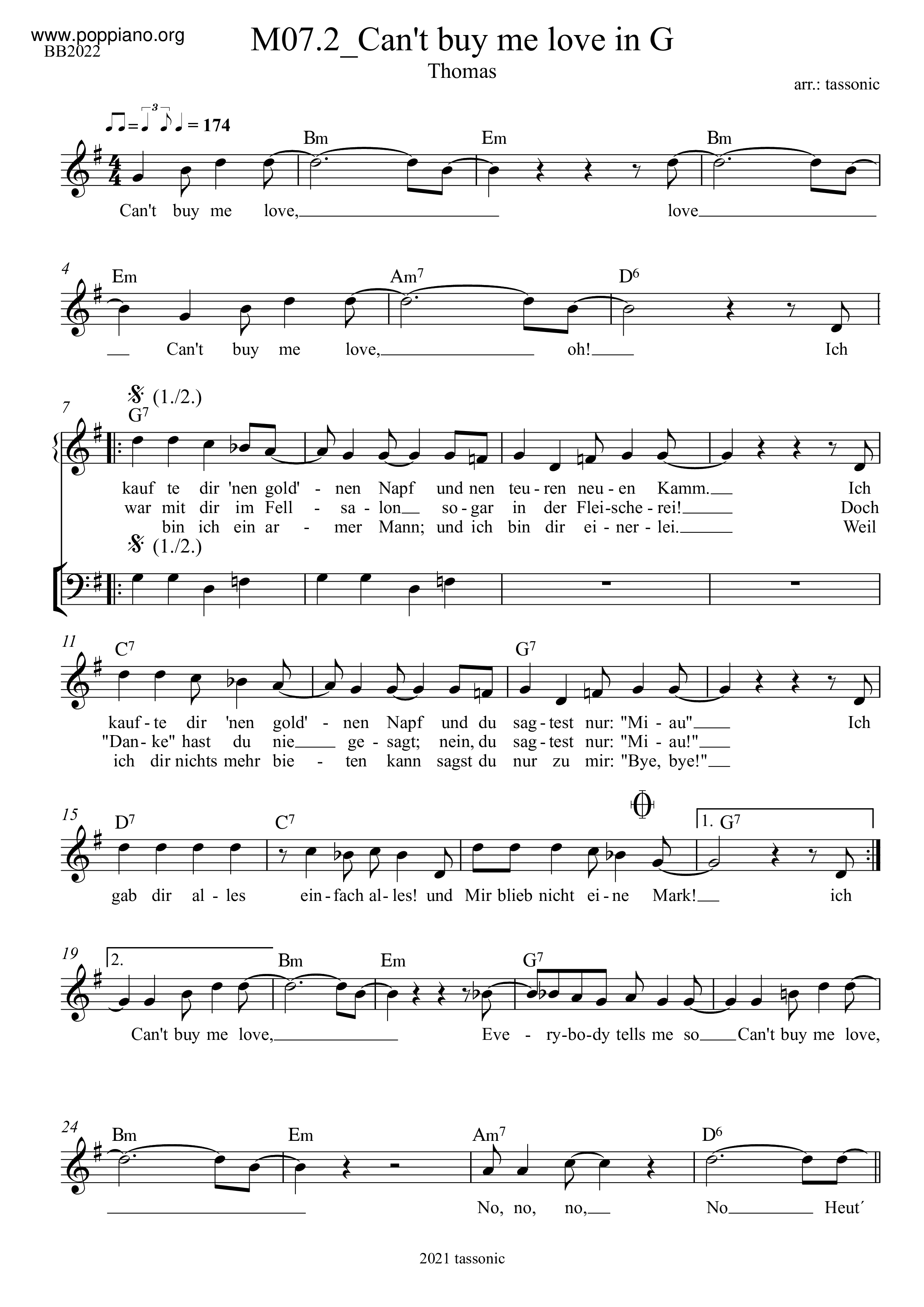 ☆ザ・ビートルズ - キャント・バイ・ミー・ラブ 악보 ピアノ譜pdf (ザ