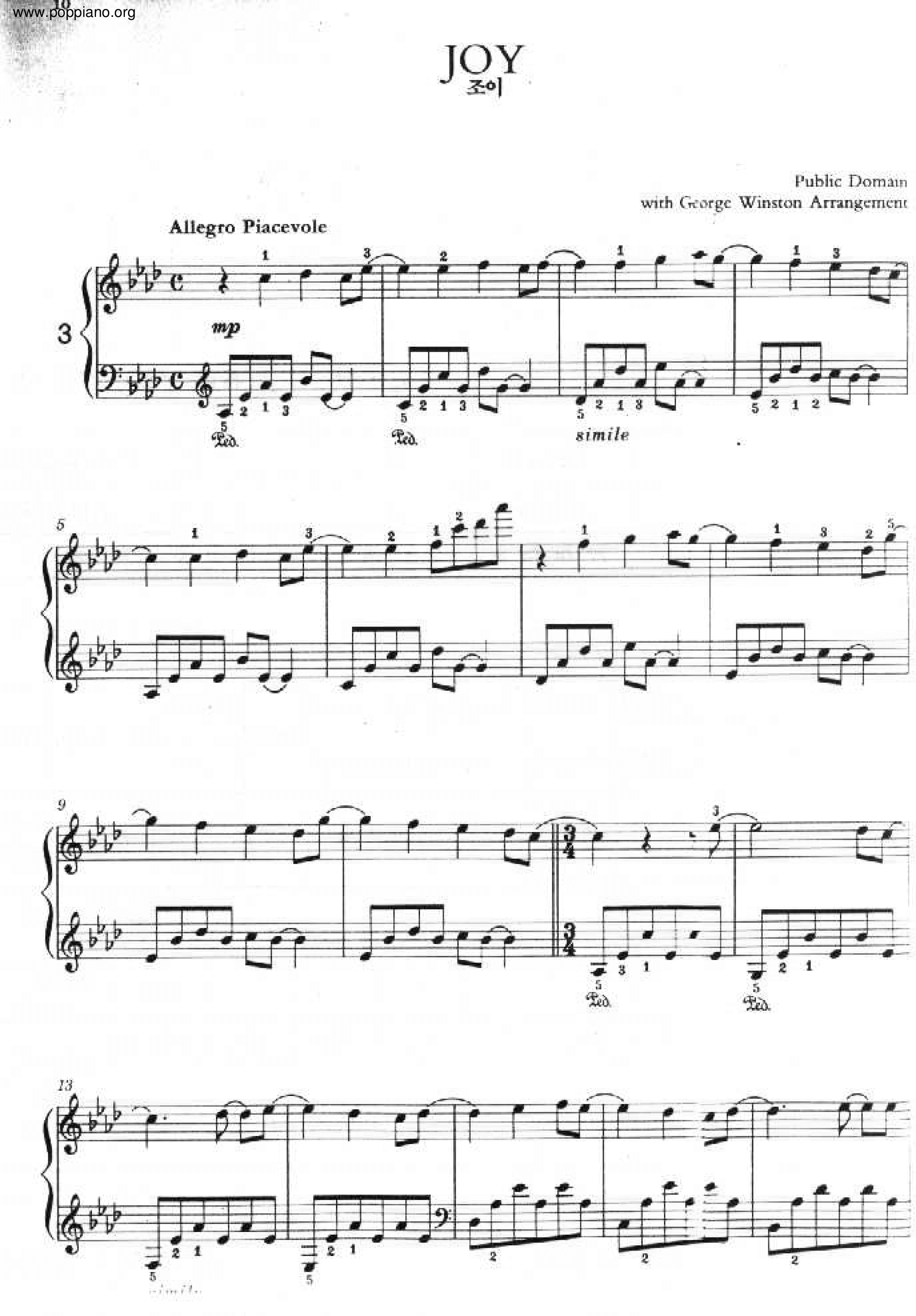 ☆ジョージ・ウィンストン - ジョイ 악보 ピアノ譜pdf (ジョージ
