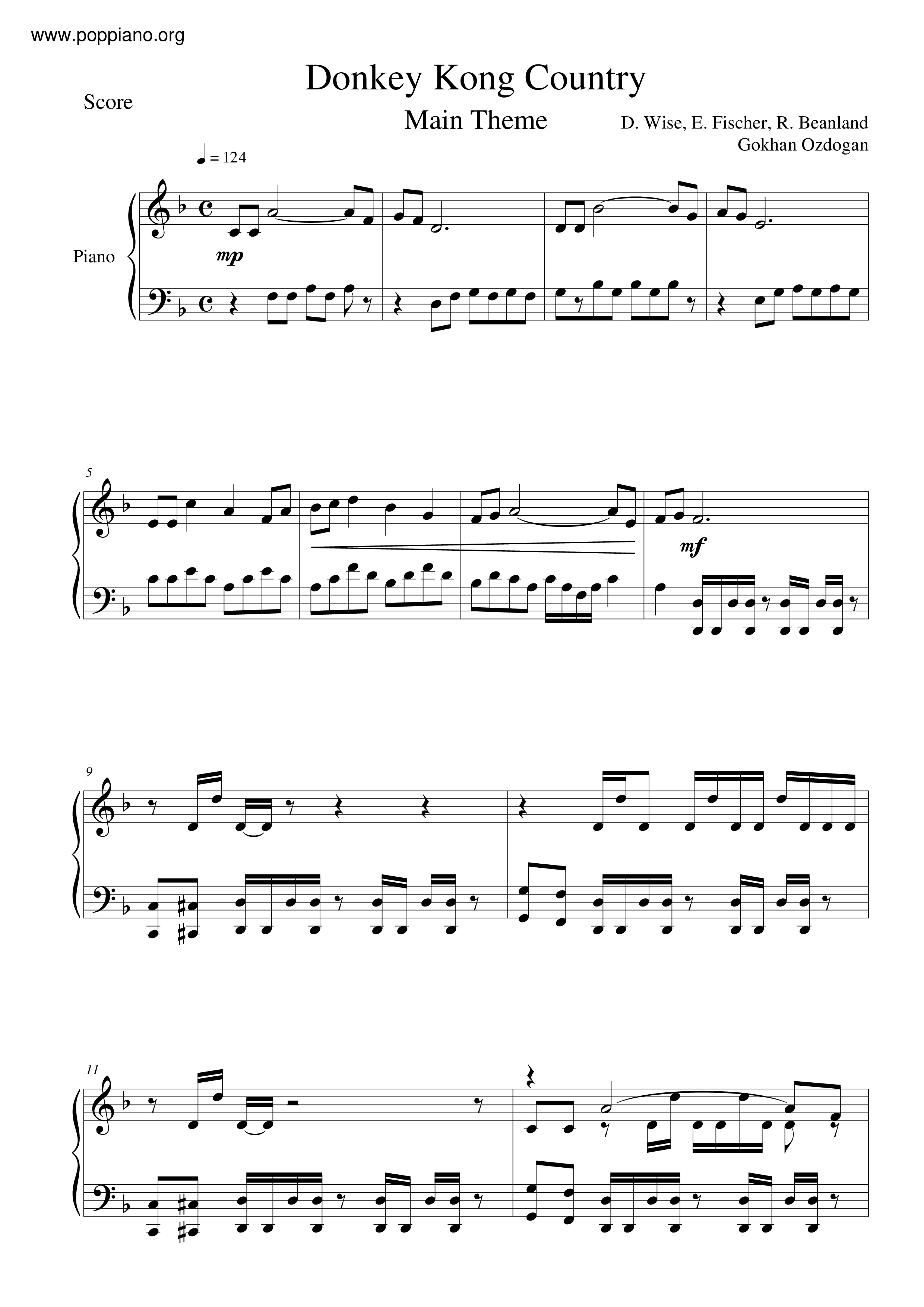 ☆ドンキーコングカントリー - メインテーマ 악보 ピアノ譜pdf