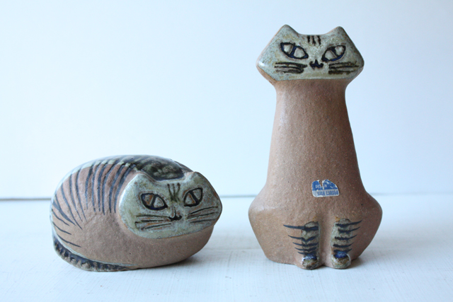 リサラーソン/UNIK/ネコ/ブルー】北欧/ビンテージ/希少/KATT/陶板