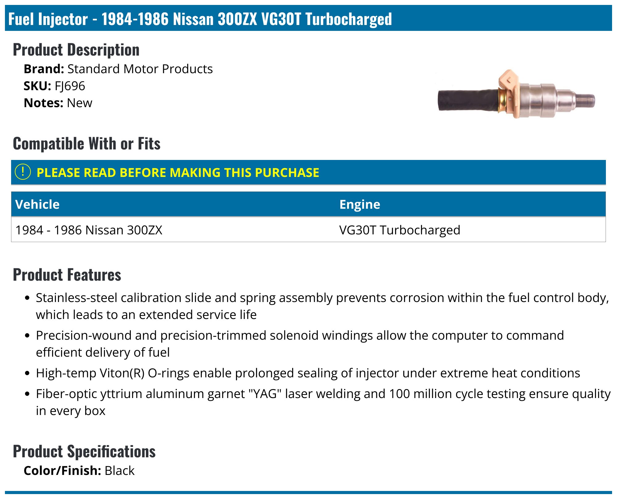 1984-1986 Nissan 300ZX Fuel Injector - Standard Motor Products