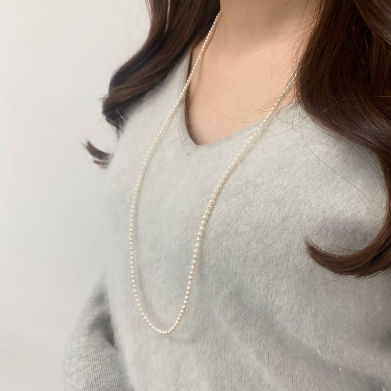アコヤ真珠 ベビーパールロングネックレス 3-3.5mm 80cm セミラウンド