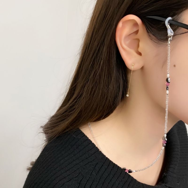 メガネチェーン 淡水真珠 ハート ヘマタイト スワロフスキー 透明