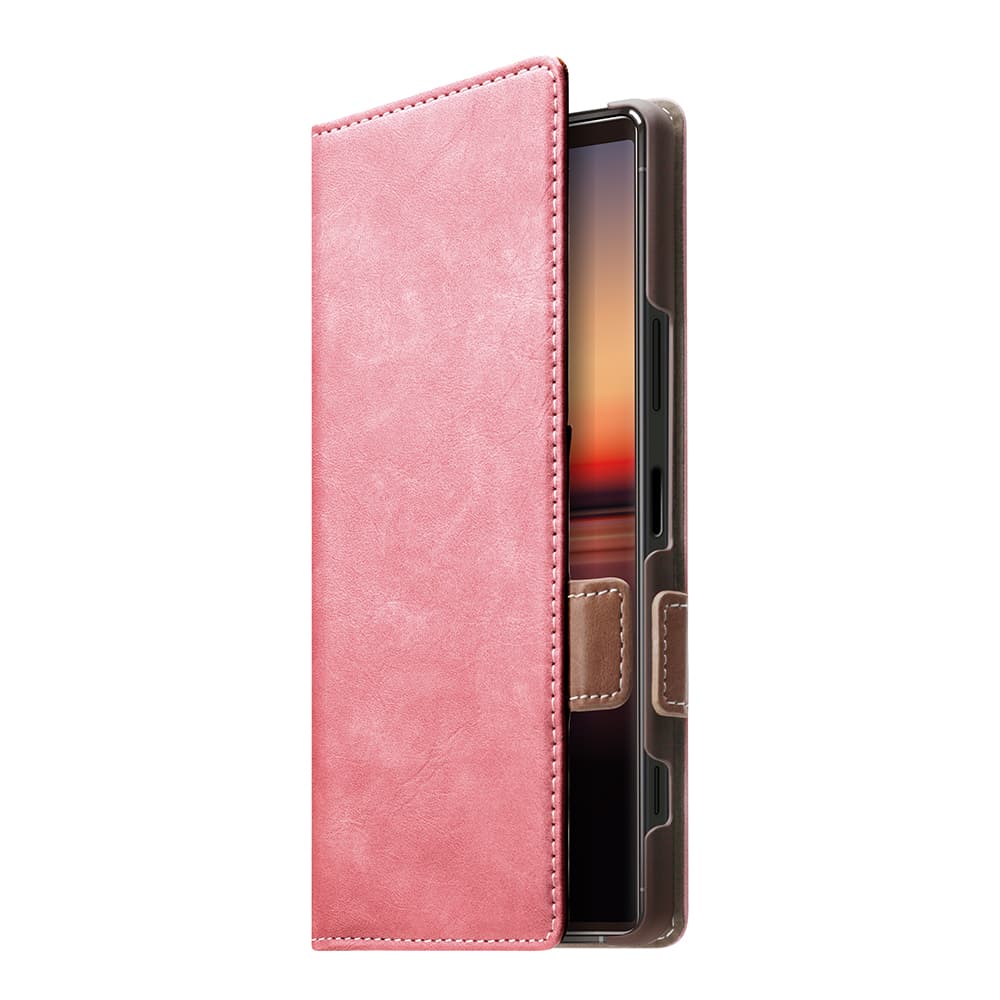 Xperia™ 1Ⅱ用 フリップカバー PUレザーダメージ加工 ダスティピンク