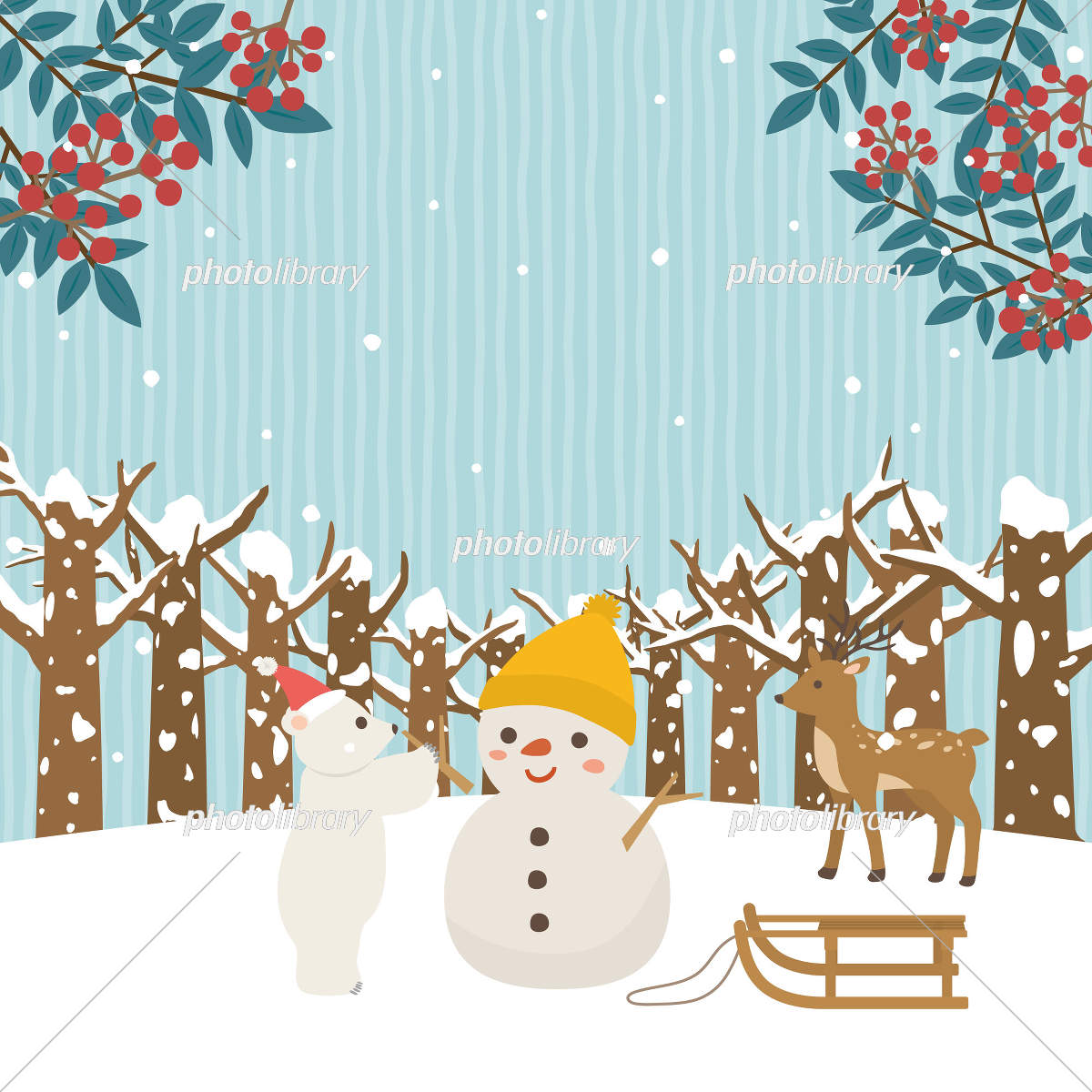 雪だるまを作るシロクマちゃん イラスト素材 [7607077] - フォトライブ