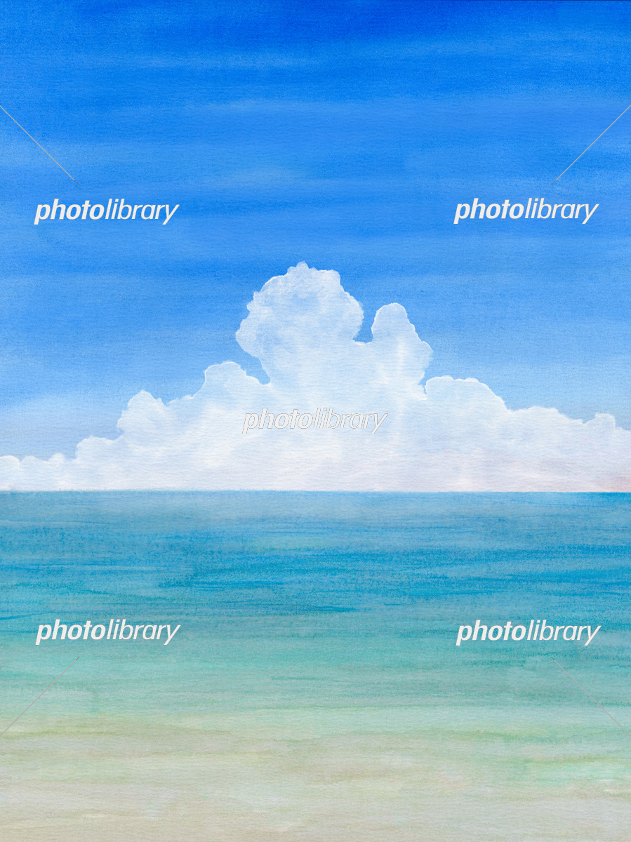 夏雲と海の水彩画 イラスト素材 [7312869] - フォトライブラリー