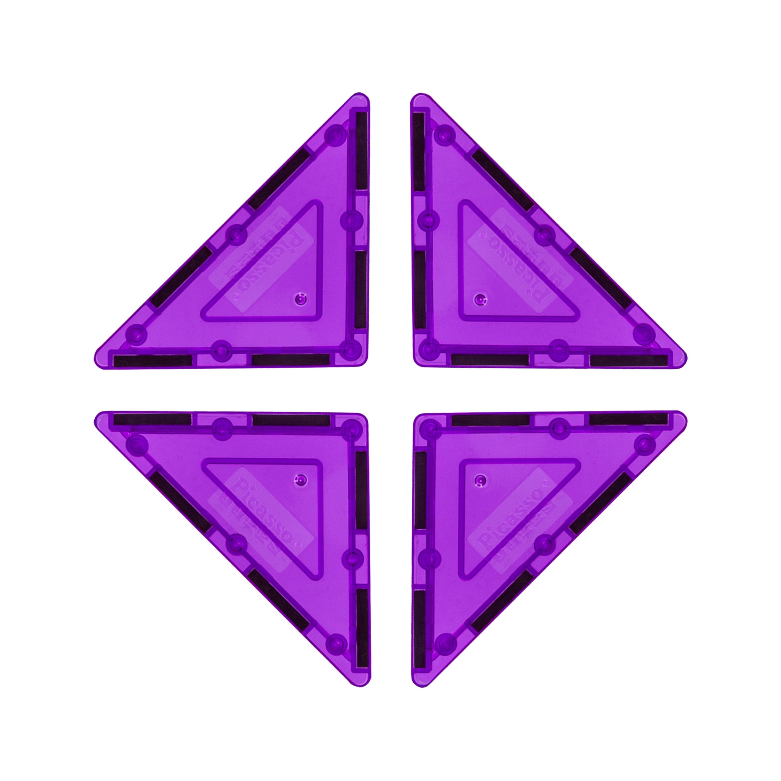 PicassoTiles 4 Piece Purple Right Triangle Magnetic Tiles