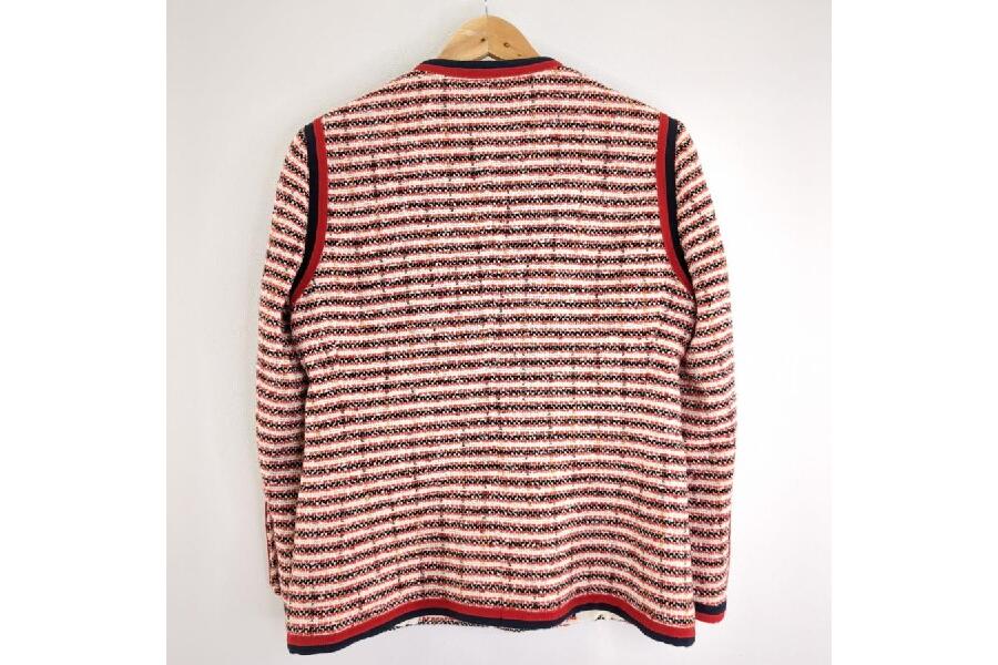 美品 GUCCI ツイード ノーカラー ジャケット 482665 レッド×ホワイト