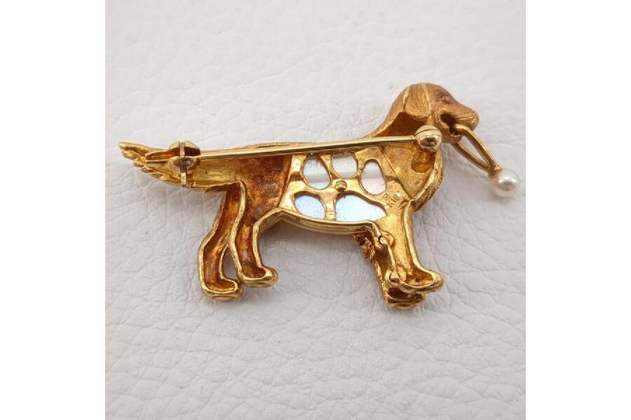 ミキモト ピクウェ シェル パール 真珠 ピンブローチ K18 10.4g 犬