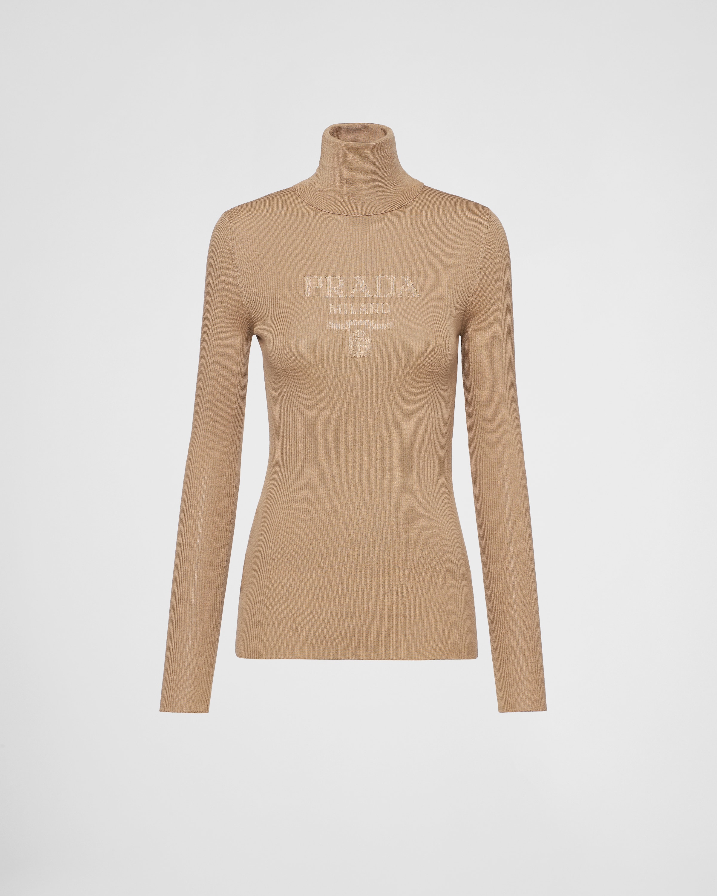 Camel Brown Superfine Wool Turtleneck Sweater | PRADA