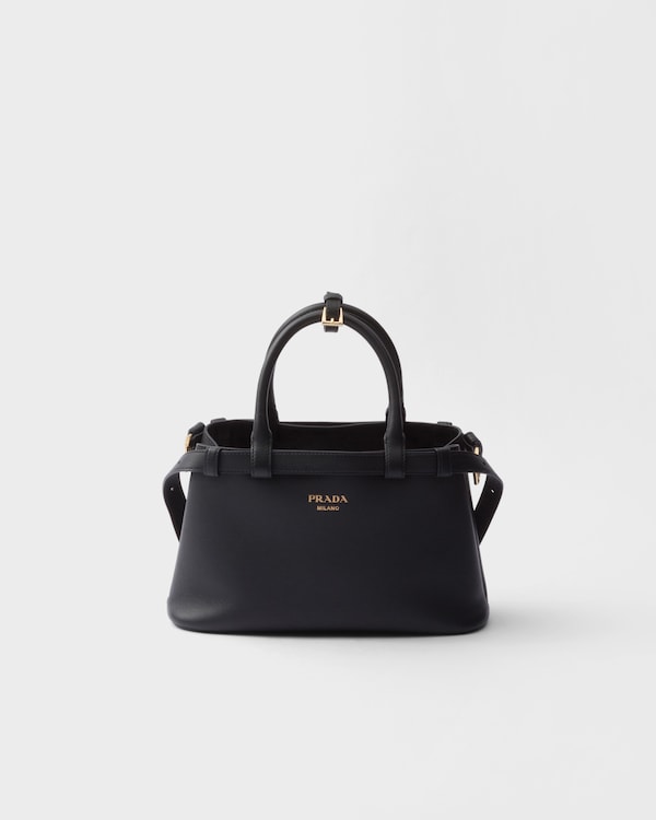 Black Prada Buckle Small Leather Handbag With Double Belt | PRADA