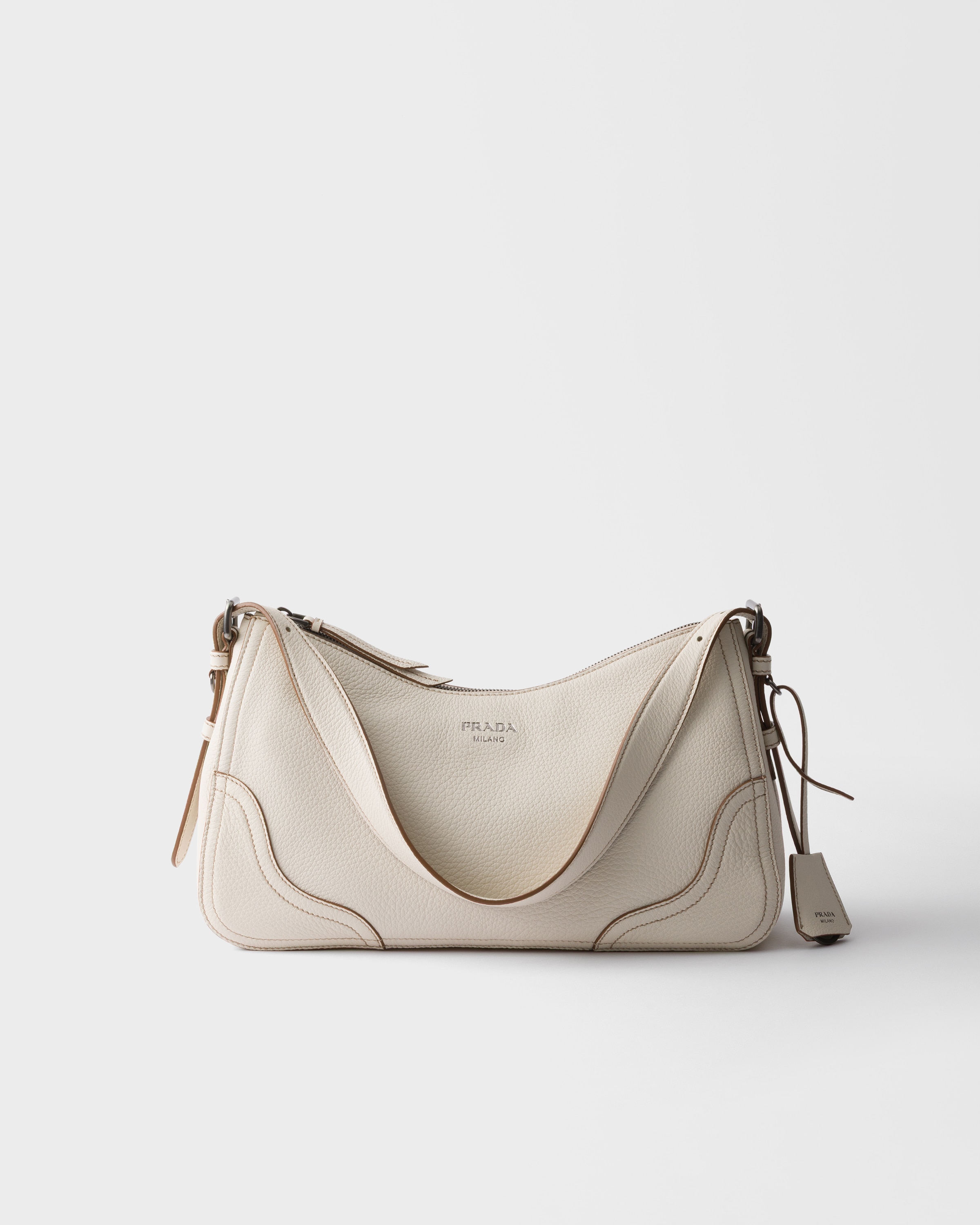 Chalk White Prada Aimèe Large Leather Shoulder Bag | PRADA