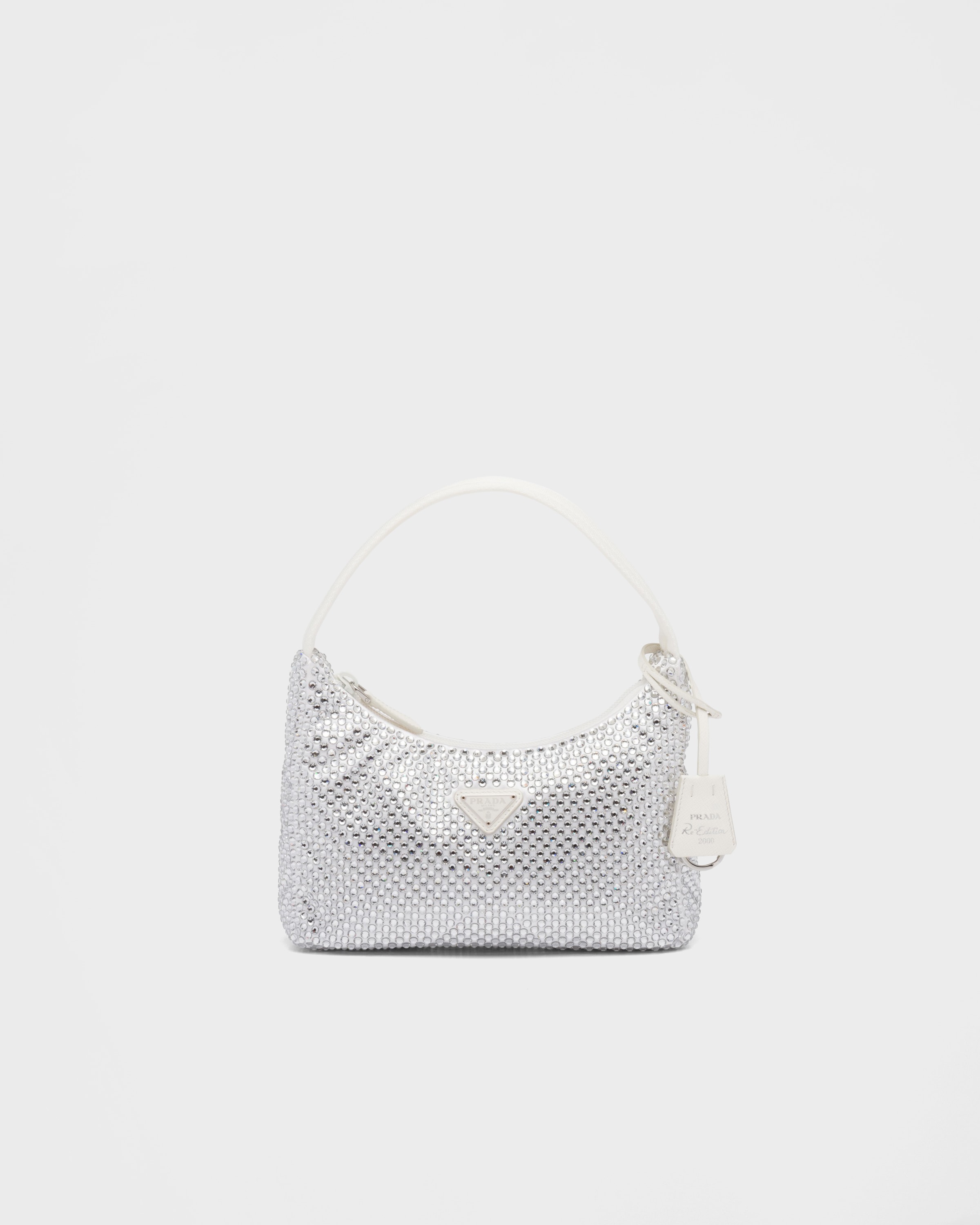 White Prada Re-edition Mini Satin Bag With Crystals | PRADA