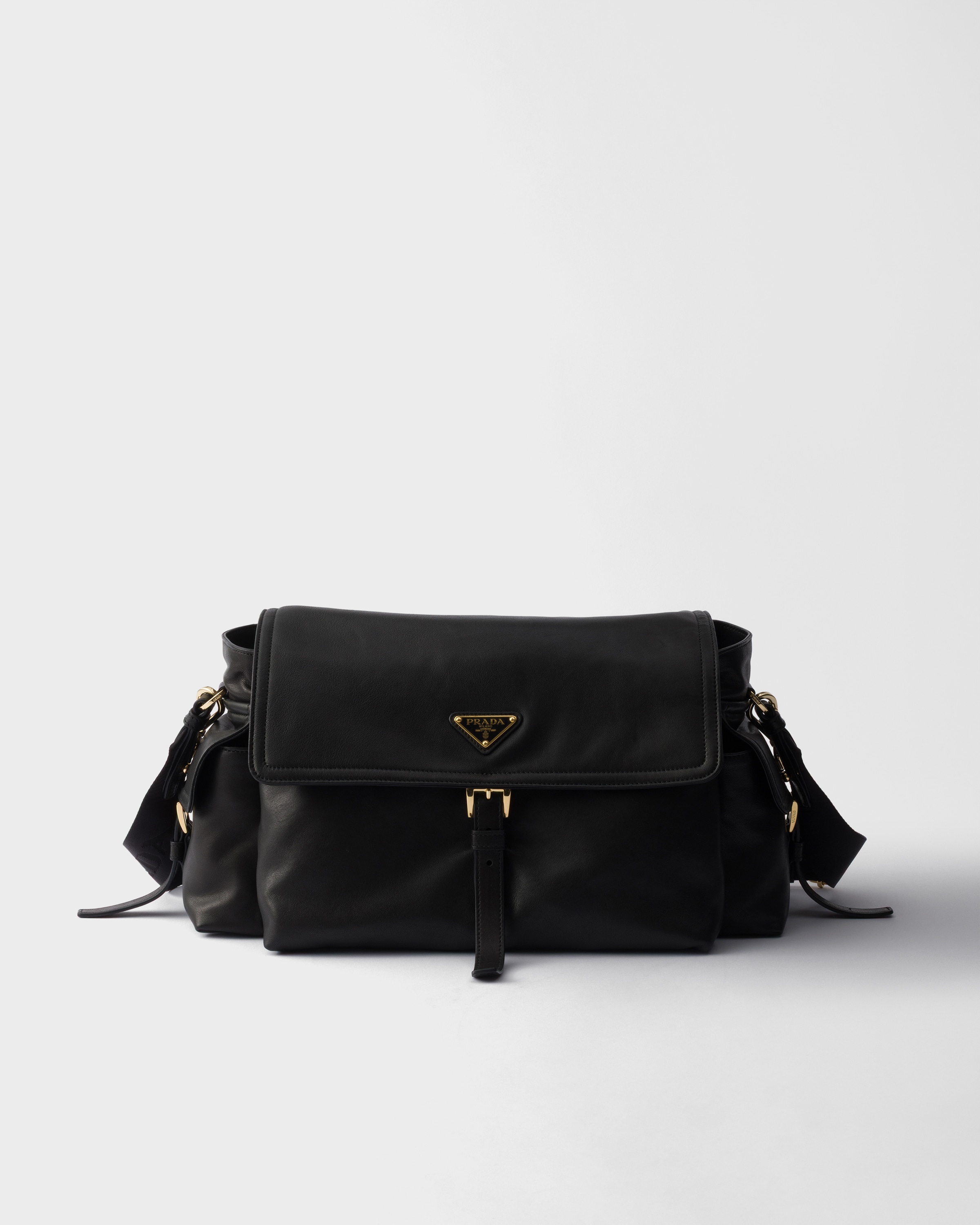 Black Prada Explore Large Nappa Leather Shoulder Bag With Flap | PRADA