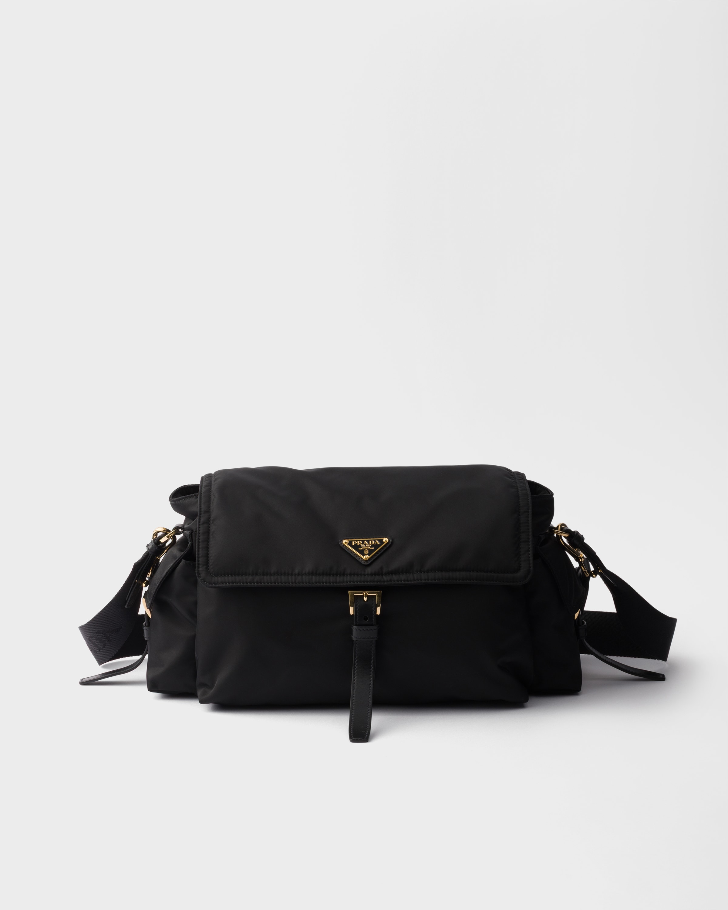 Black Prada Explore Large Re-nylon Shoulder Bag With Flap | PRADA