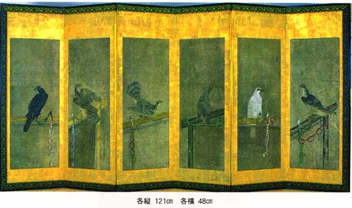 紙本著色鷹図六曲屏風[しほんちゃくしょく・たかずろっきょくびょうぶ