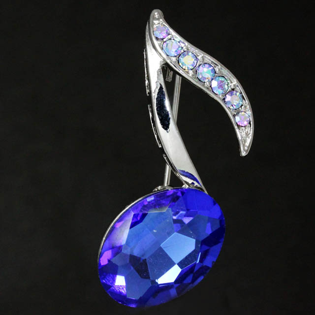 カジュアル 玻璃ブローチ 《8分音符》 紺碧色 音楽雑貨・アクセサリー