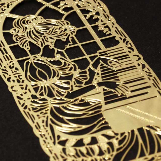 純金メッキ栞 《ピアノを奏でる少女》 194036 音楽雑貨・アクセサリー