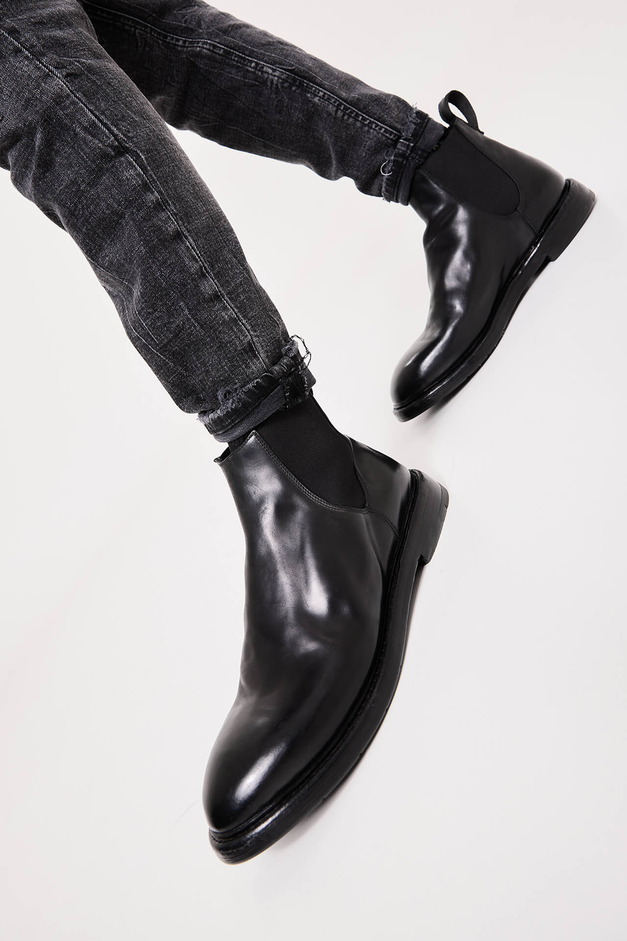 King Brass Nero Premiata Men's All-Black Leather Chelsea Boot