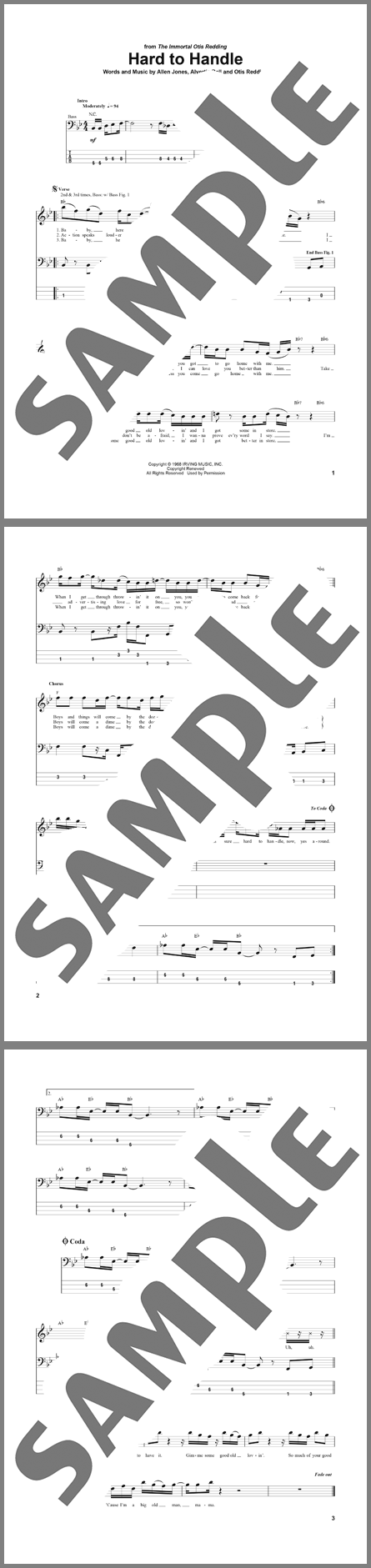 バンド楽譜】Hard To Handle / Otis Redding/The Black Crowes(ベース)