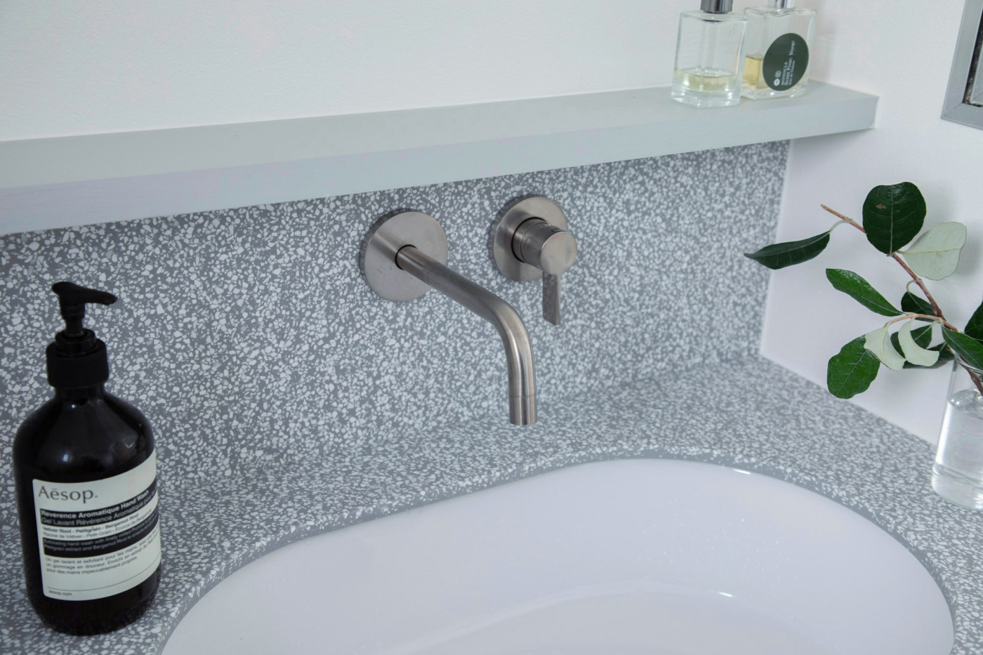 壁付けセパレート混合水栓 洗面用 サテン L178 | KB-TP007-03a-G141