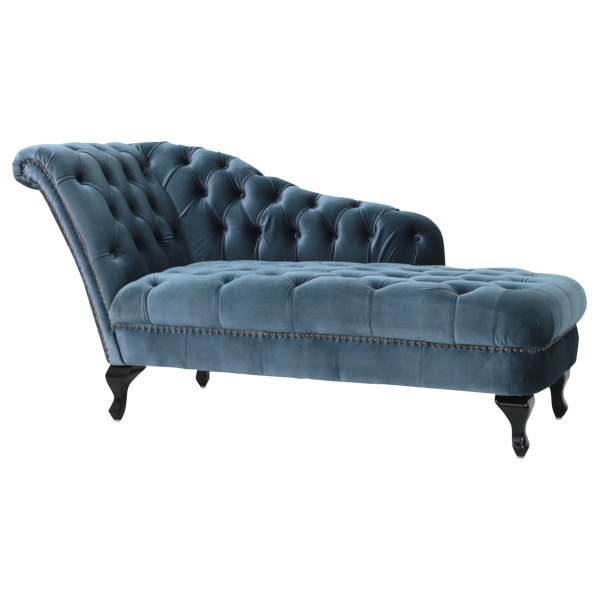 ブルーベルベットチェスターフィールドカウチソファ（VKF92K
