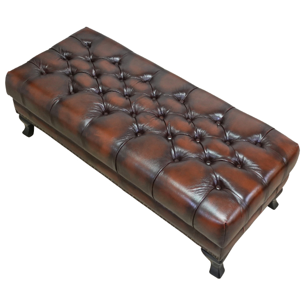 ウォッシュオフブラウンレザーチェスターフィールドロングスツール