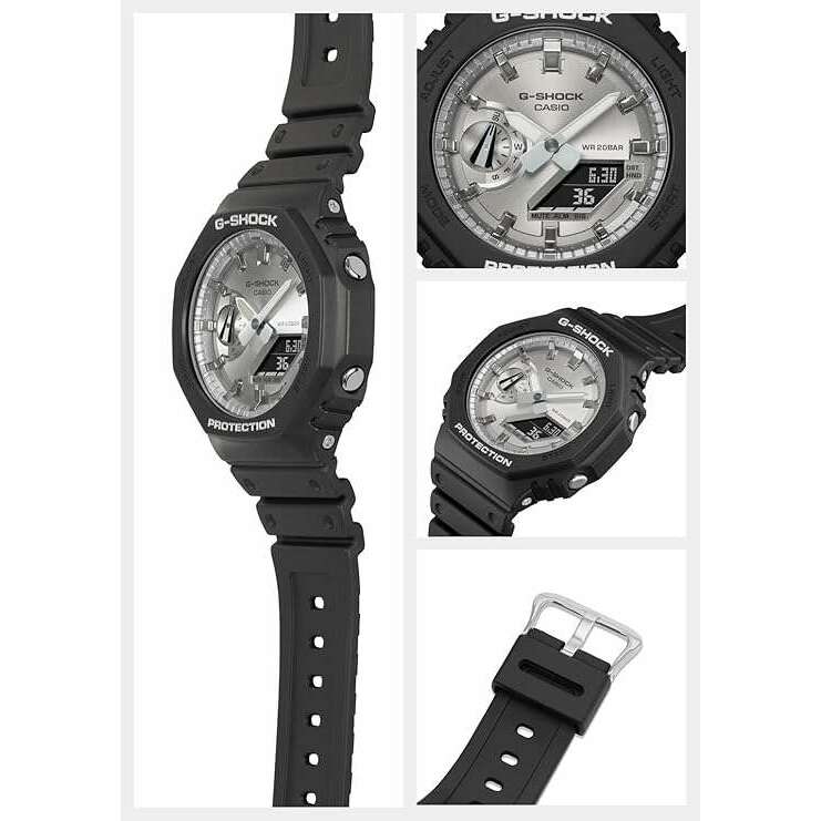 CASIO G-SHOCK DAY-DATE BLACK RUBBER STRAP SILVER DIAL MEN WATCH GA