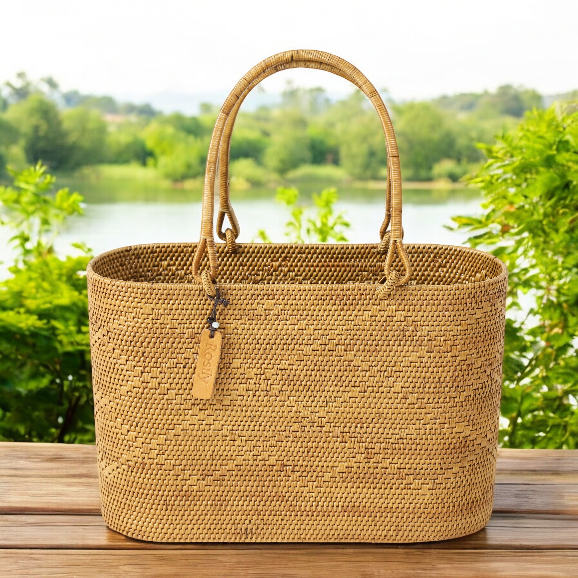 楕円バッグMサイズ マチ広バティック柄 (NAB694B) +オリジナルの着脱式