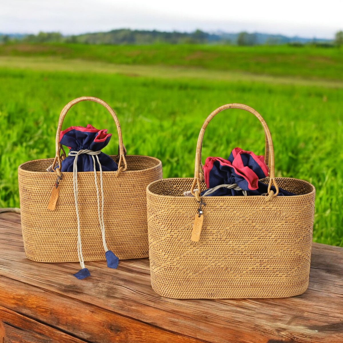 楕円バッグMサイズ マチ広バティック柄 (NAB694B) +オリジナルの着脱式