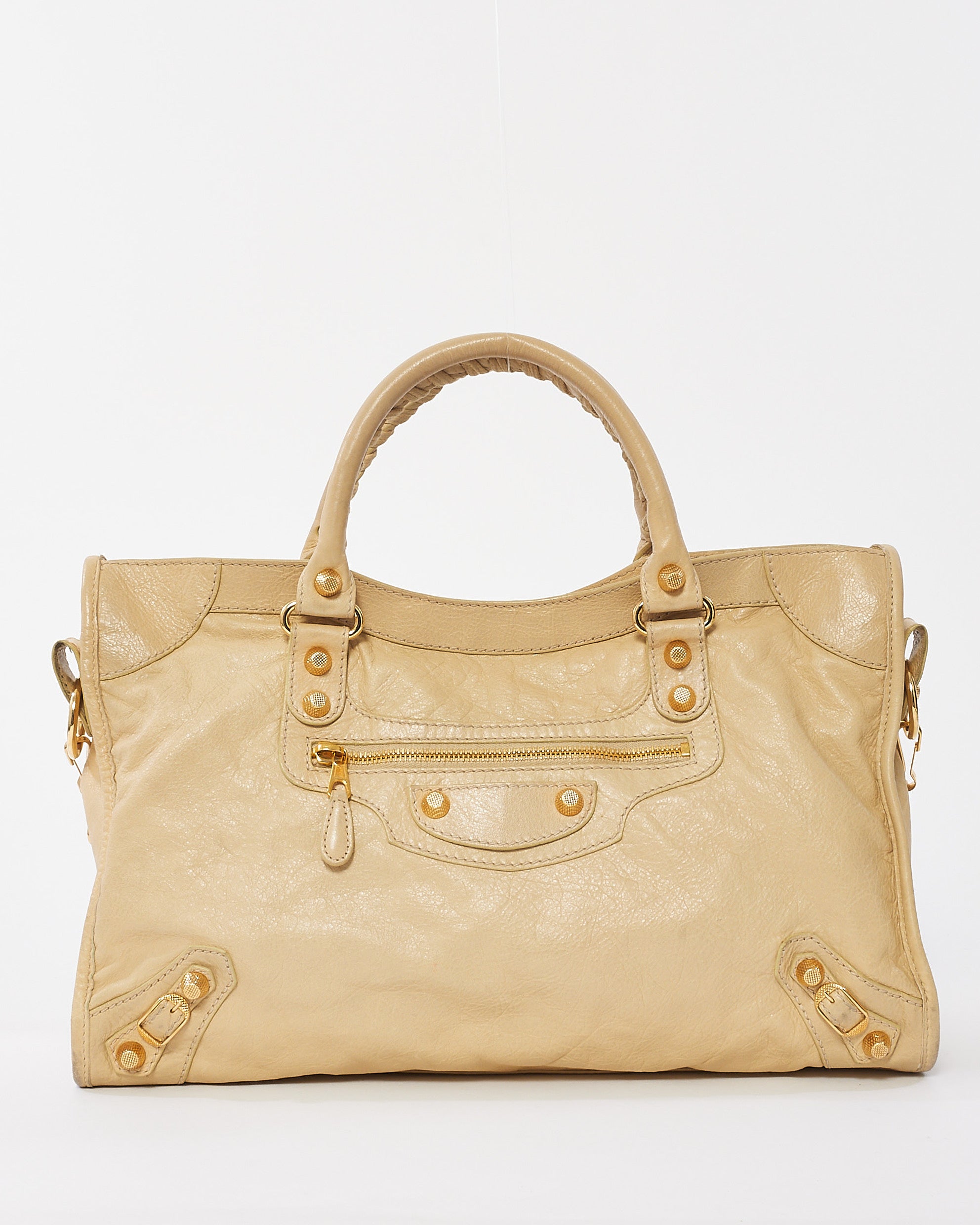 Buy Balenciaga Beige Leather Giant 12 Gold Motocross City Bag