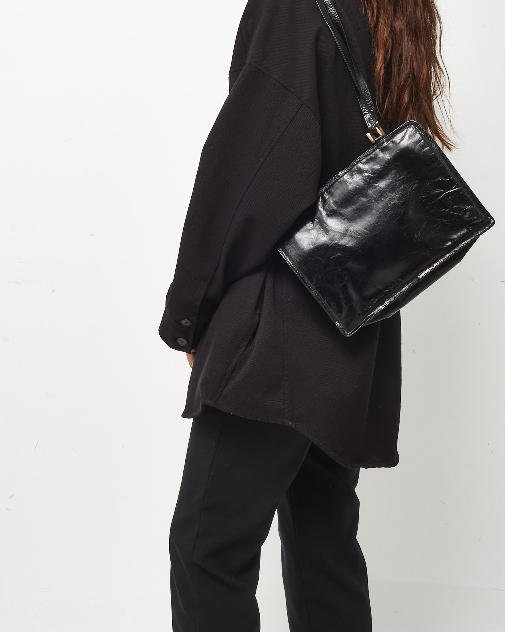 Buy Bottega Veneta Vintage Black Glazed Calfskin Accordion Snap