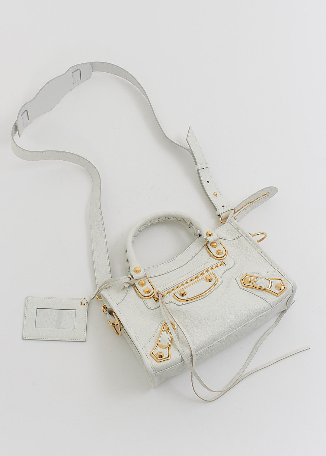 Explore a Balenciaga White Leather Metallic Edge Motocross Mini