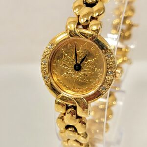 メイプルリーフ金貨埋込1/4oz腕時計スイスNivada社30年以上前の古