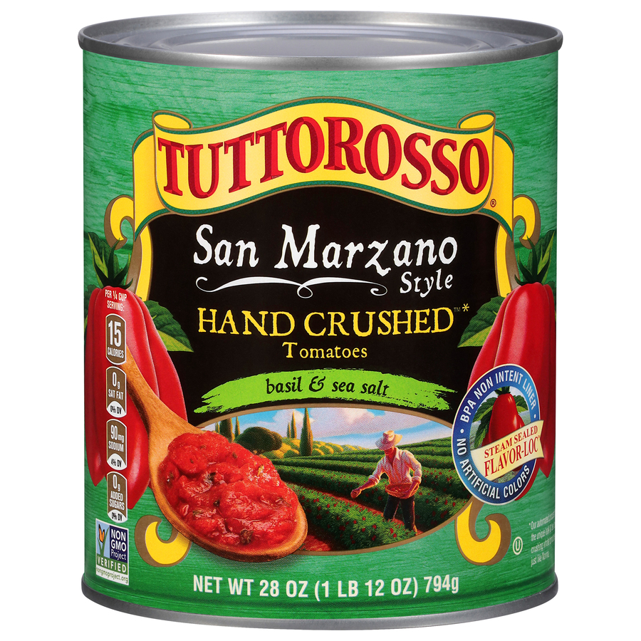 San Marzano Style Hand Crushed Tomatoes in Puree with Basil & Sea