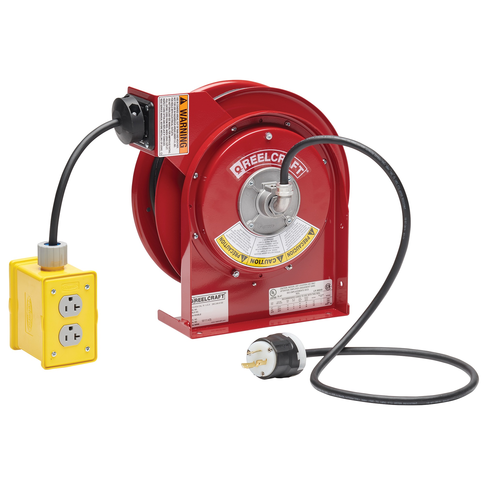 Reelcraft L 4545 123 7QC - Quad Box Outlet Power Cord Reel