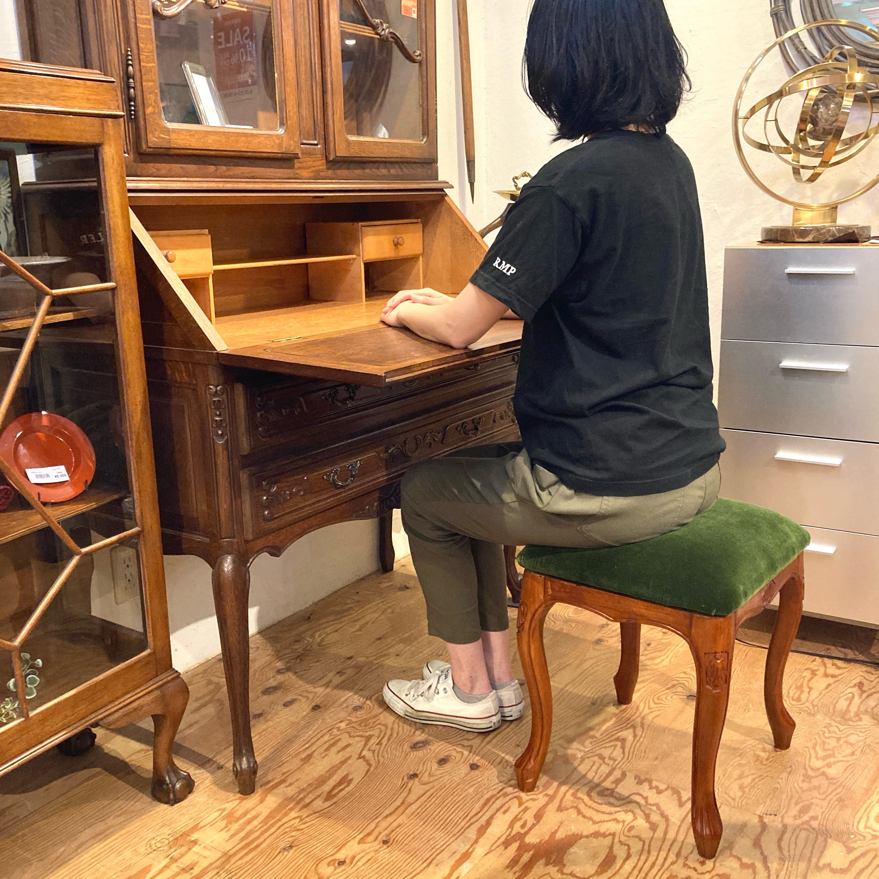 スツール 猫脚 ピアノ椅子 グリーン ヴィンテージ 中古 椅子 チェア