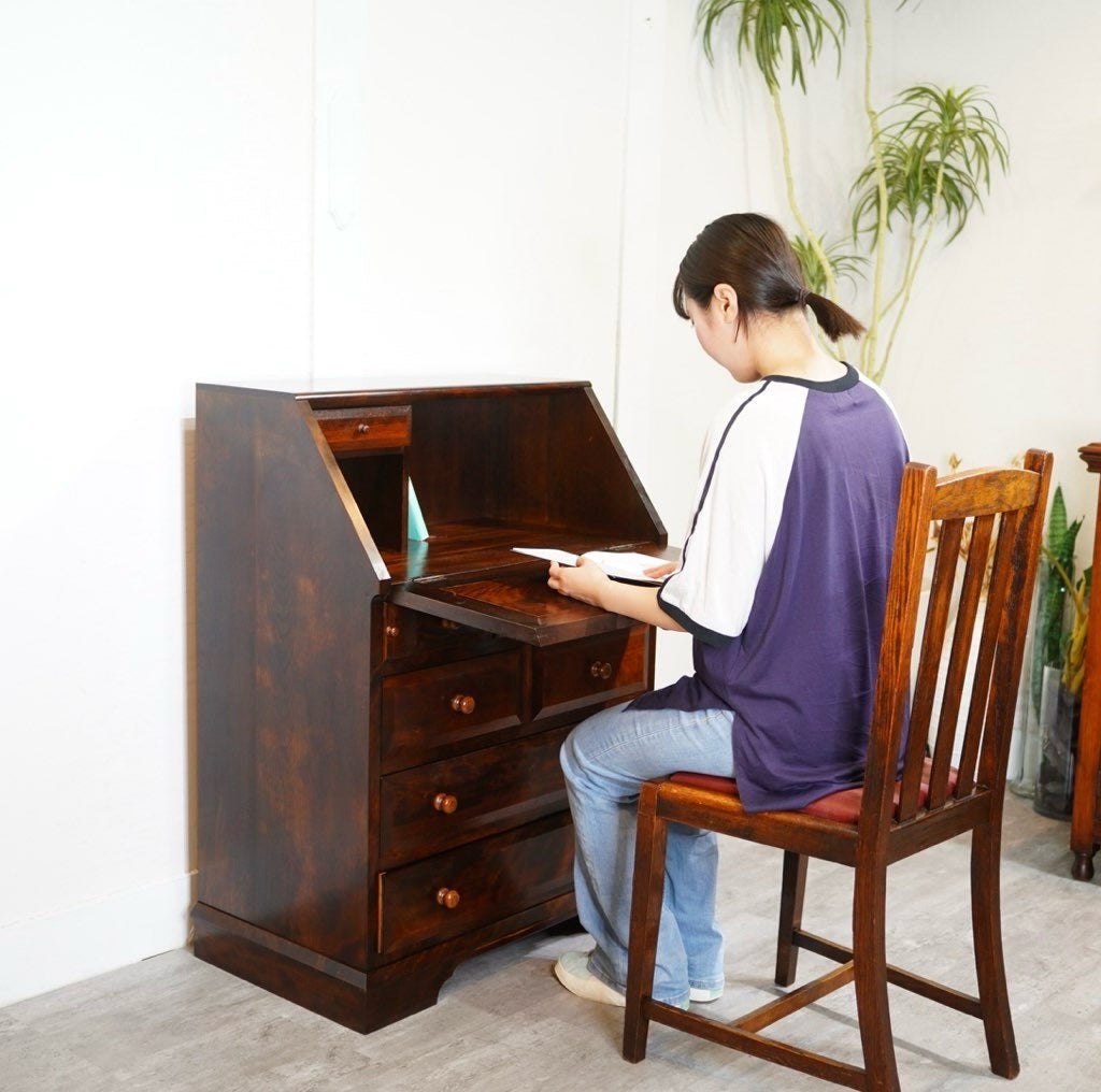 松本民芸家具 T型ライティングビューロー 文机 中古 本棚 古民家