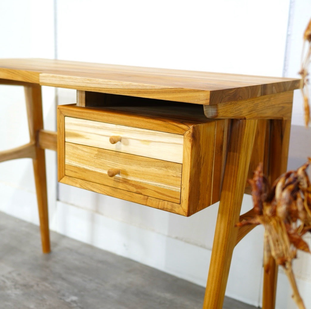 チーク無垢材 片袖デスク 未使用 新品 机 木 小さい 大人 リモート