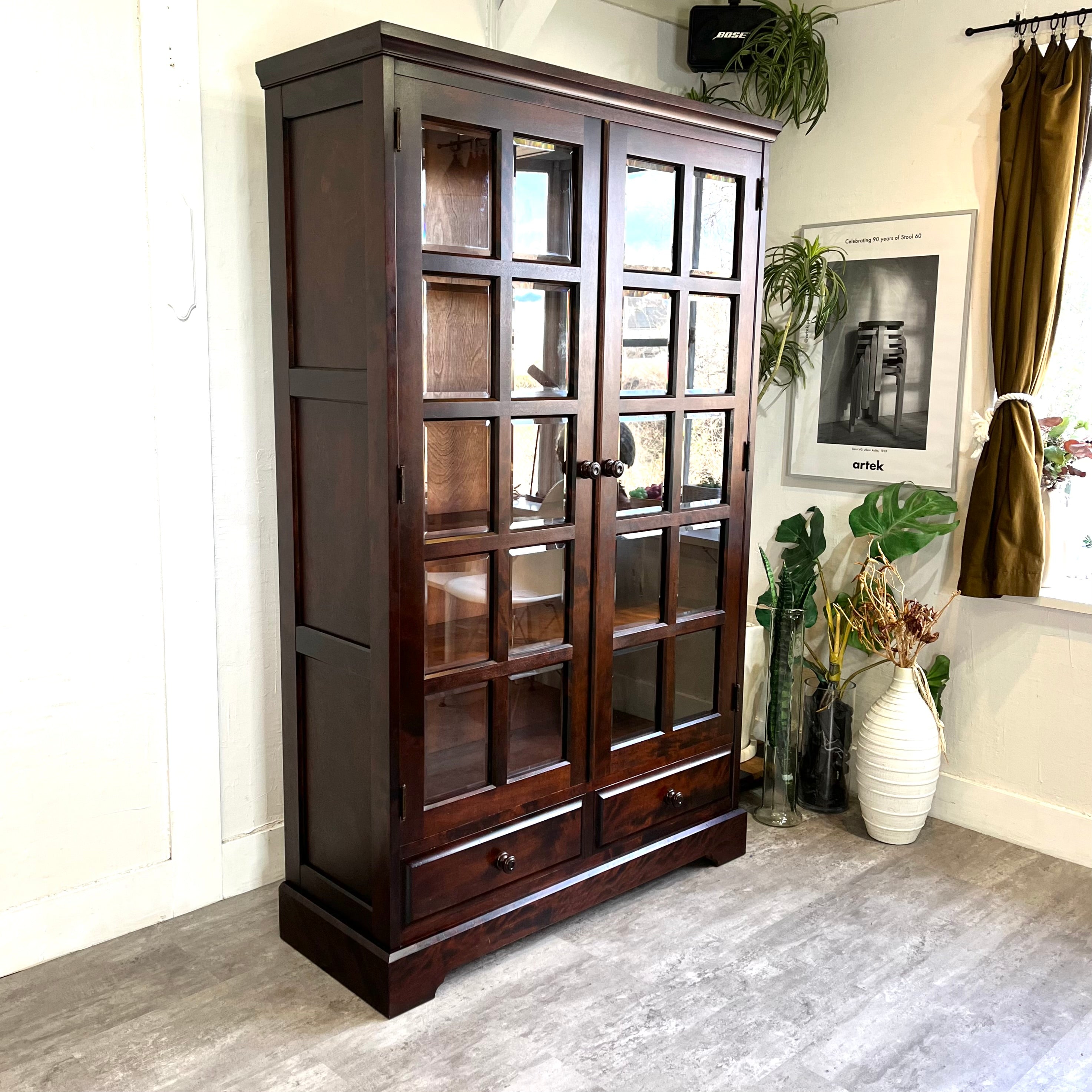 北海道民芸家具 ♯115本箱 本棚 カップボード 飾り棚 食器棚 カバ材