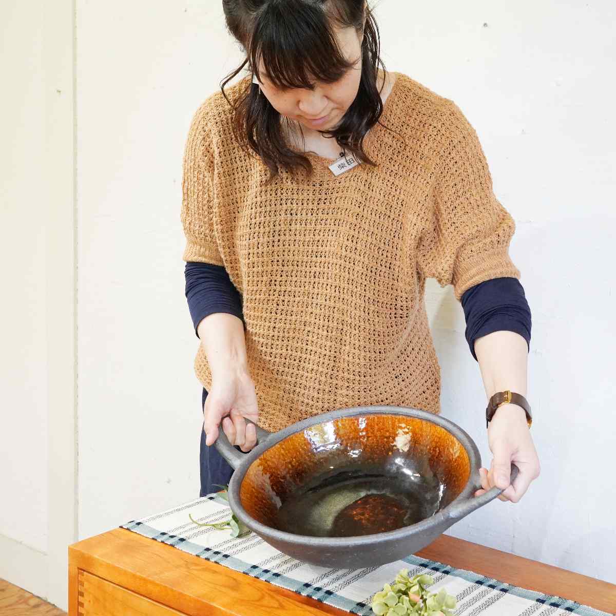 岩井窯 両手付 平土鍋 大 山本 教行 ロングセラー 鳥取 鍋 未使用品 中古