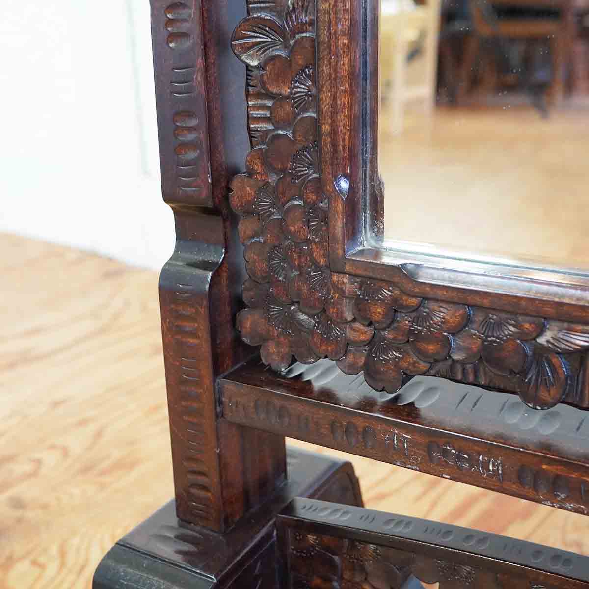 姿見 軽井沢彫り 桜 ミラー 鏡 スタンドミラー 伝統工芸品 中古