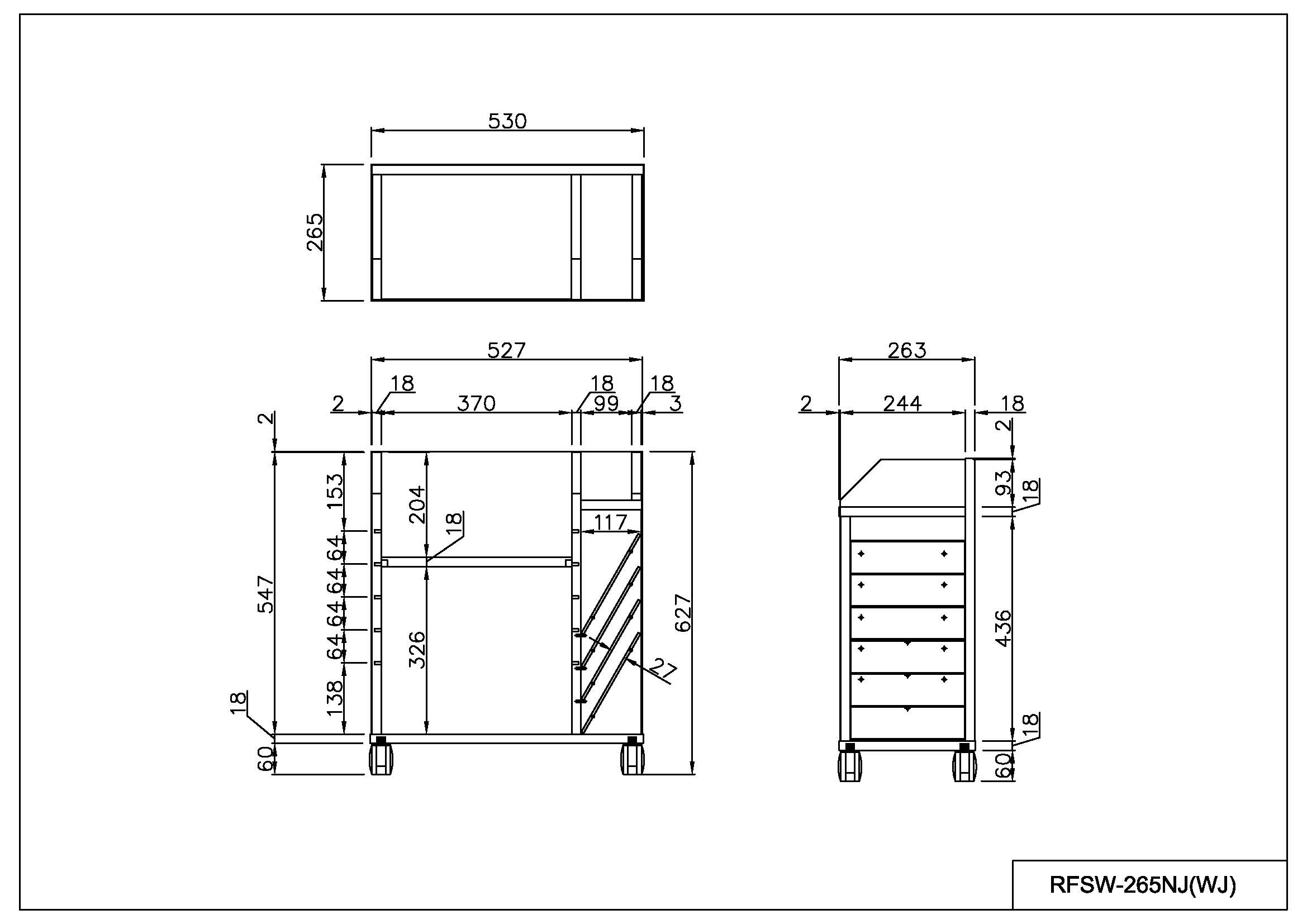 完売】[Jシリーズ] スリムワゴン W530xD265 ホワイト RFSW-265WJ