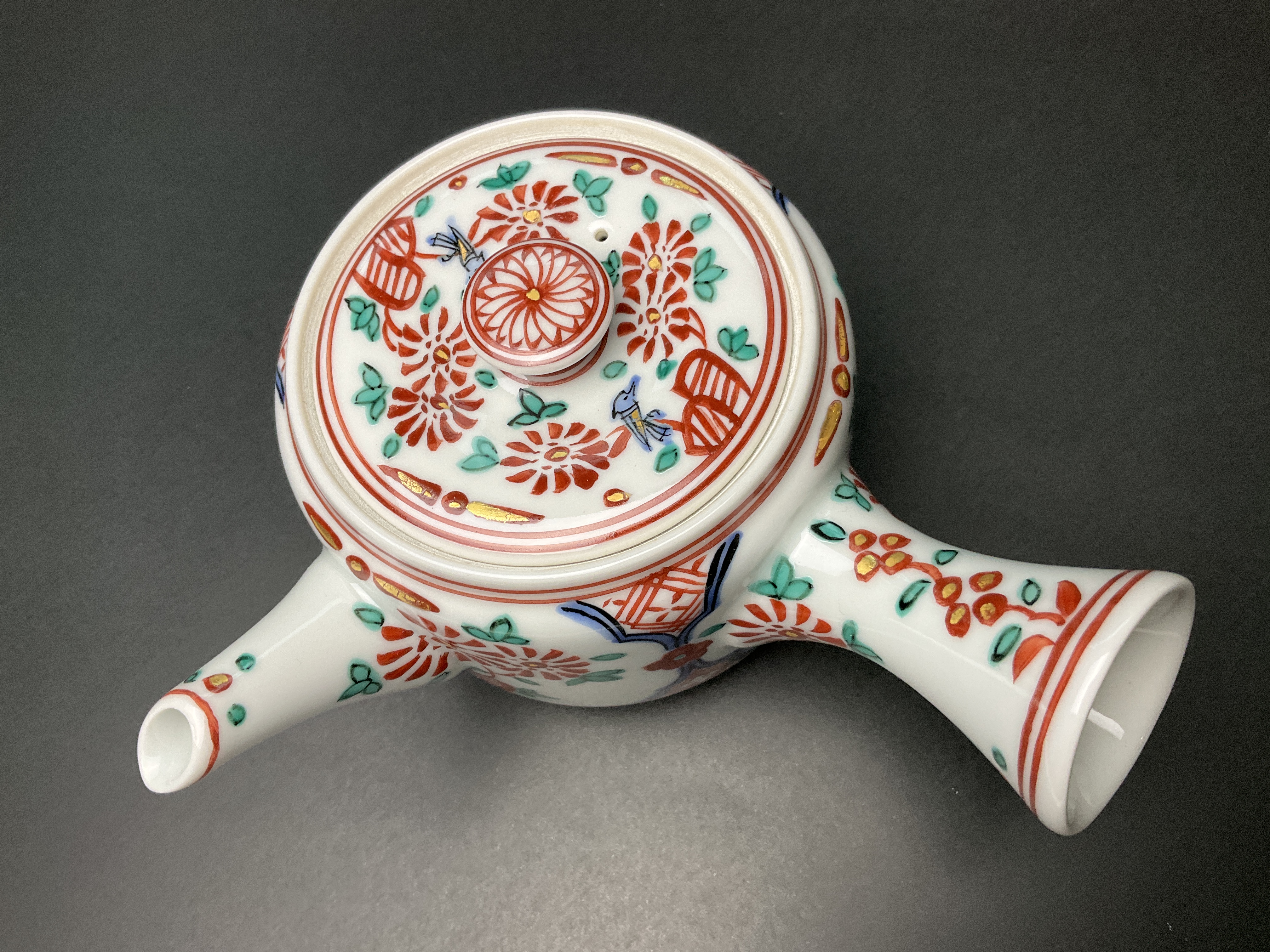 樂只苑 / 竹峰窯 赤絵草花急須