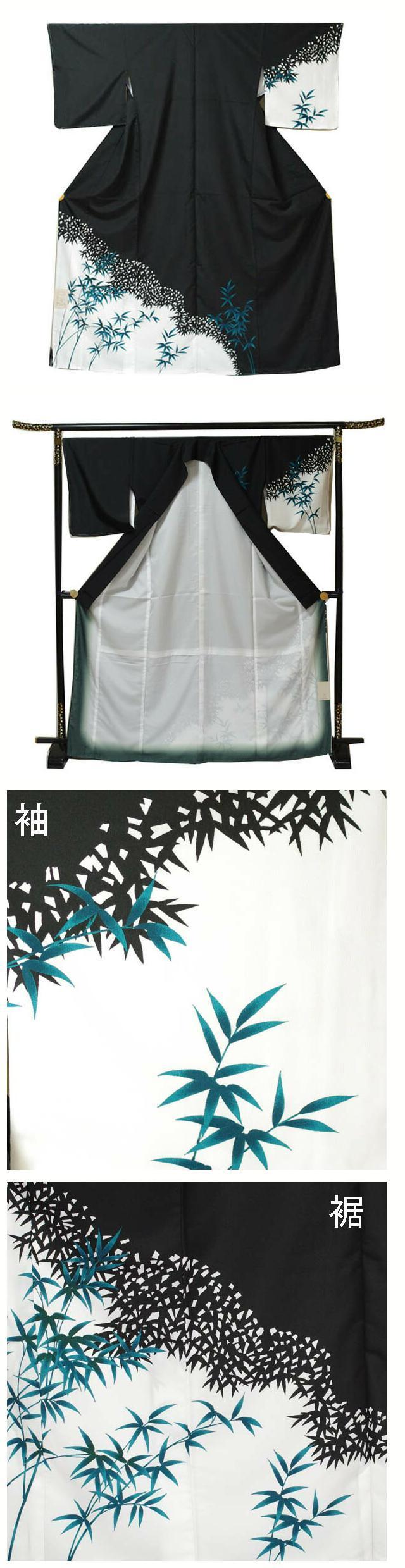 楽天市場】【袷付下げ】仕立上り【日本製】竹笹柄 黒 (077) 付け下げ